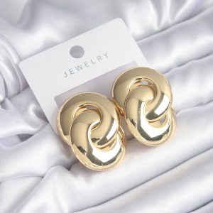 Gold Renk Halka Tasarım Pirinç Kadın Küpe - Görsel 1