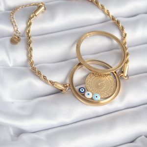 Açılabilir 316L Çelik Gold Renk Burgu Zincir Fanus Çeyrek Model Kadın Bileklik - Görsel 1