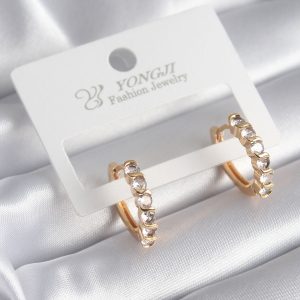 Pirinç Gold Renk Zirkon Taşlı Halka Model Kadın Küpe - Görsel 1