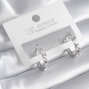 Pirinç Gümüş Renk Arpa Zirkon Taşlı Halka Model Kadın Küpe - Görsel 1