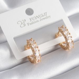 Pirinç Gold Renk Zirkon Taşlı Halka Model Kadın Küpe - Görsel 1