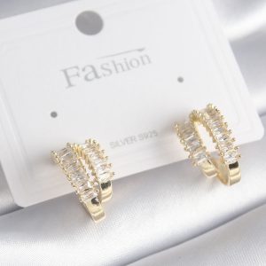 Pirinç Gold Renk Zirkon Taşlı Su Yolu Model Kadın Küpe - Görsel 1