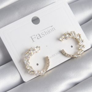 Pirinç Gold Renk Zirkon Taşlı Kadın Küpe - Görsel 1