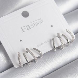 Pirinç Gümüş Renk Zirkon Taşlı Çatal Model Kadın Küpe - Görsel 1