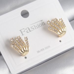 Pirinç Gold Renk Zirkon Taşlı Kadın Küpe - Görsel 1