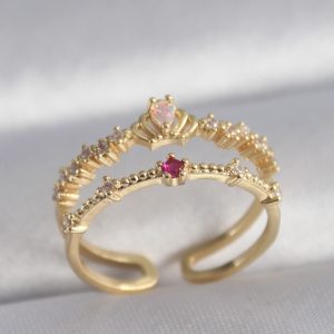 Pirinç Gold Renk Zirkon Taşlı Taç Model Kadın Yüzük - Görsel 1