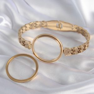 316L Çelik Gold Renk Arpa İşleme Açılabilir Fanus Model Kadın Kelepçe - Görsel 2