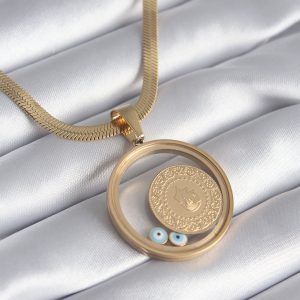 316L Çelik Gold Renk İtalyan Zincir Çeyrek Figür Açılabilir Fanus Model Kadın Kolye - Görsel 2
