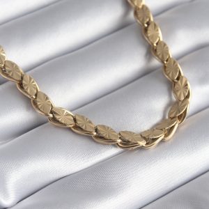 316L Çelik Gold Renk Lazer Kesim Arpa Zincir Model Kadın Kolye - Görsel 1