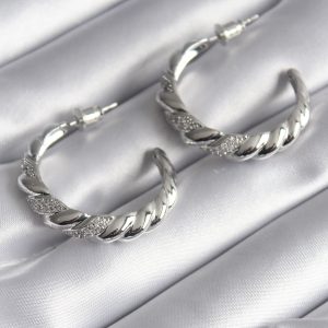 Pirinç Gümüş Renk Zirkon Taşlı Sarmal Model Kadın Küpe - Görsel 2