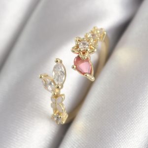 Pirinç Gold Renk Pembe Zirkon Taşlı Yıldız Model Kadın Yüzük - Görsel 1