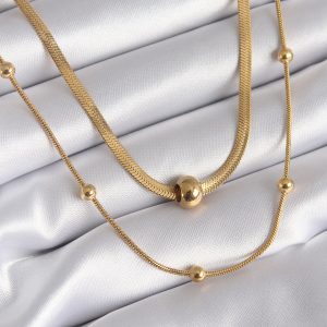 316L Çelik Gold Renk İtalyan Zincir Model Topçuk Detay Kadın Kolye - Görsel 1