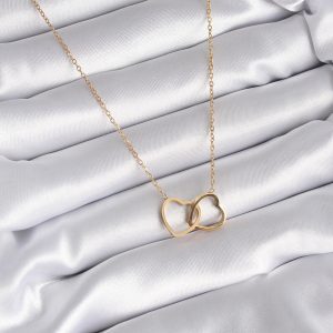 316L Çelik Gold Renk Geçmeli Kalp Model Kadın Kolye - Görsel 2