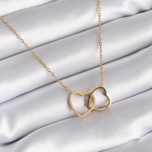 316L Çelik Gold Renk Geçmeli Kalp Model Kadın Kolye - Görsel 1