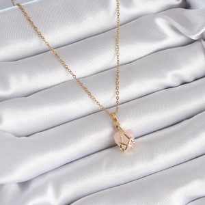 316L Çelik Gold Renk Pembe Kalp Model Kadın Kolye - Görsel 2