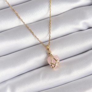 316L Çelik Gold Renk Pembe Kalp Model Kadın Kolye - Görsel 1
