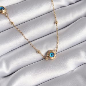 316L Çelik Gold Renk Nazar Boncuk Model Kadın Kolye - Görsel 1