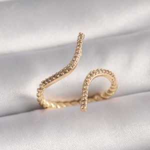Pirinç Gold Renk Zirkon Taşlı Kadın Yüzük - Görsel 1