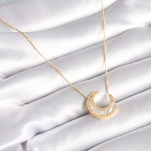 316L Çelik Gold Renk Beyaz Sedefli Hilal Model Kadın Kolye - Görsel 2