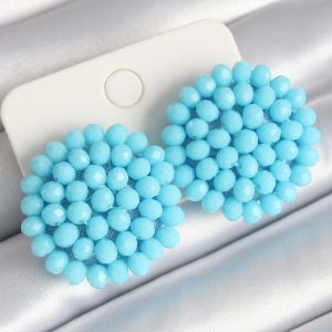 Mavi Renk Kristal Düğme Model Kadın Küpe - Görsel 1