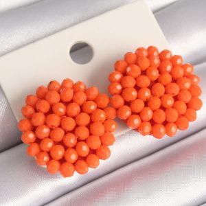 Turuncu Renk Kristal Düğme Model Kadın Küpe - Görsel 1