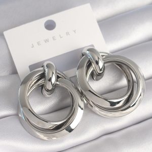 Pirinç Gümüş Renk Sarmal Halka Model Kadın Küpe - Görsel 1