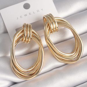 Pirinç Gold Renk Oval Model Kadın Küpe - Görsel 1