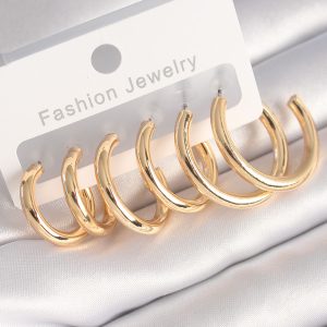 Pirinç Gold Renk Halka Model Kadın Küpe Seti - Görsel 1