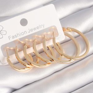 Pirinç Gold Renk İnci Halka Model Kadın Küpe Seti - Görsel 1