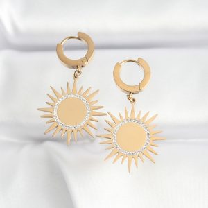 316L Çelik Gold Renk Taşlı Güneş Model Küpe - Görsel 1