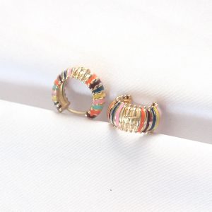 Pirinç Gold Renkli Mineli Oval Minimal Küpe - Görsel 1
