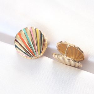 Pirinç Gold Renkli Mineli Deniz Kabuğu Küpe - Görsel 1