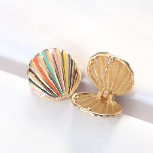 Pirinç Gold Renkli Mineli Deniz Kabuğu Küpe - Görsel 3