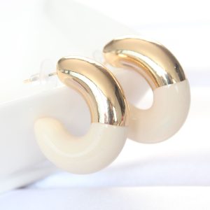 CCB Krem Gold Çift Renk Küpe - Görsel 1