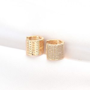 Pirinç Gold Renk Taşlı Minimal Küpe - Görsel 1