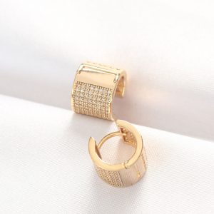 Pirinç Gold Renk Taşlı Minimal Küpe - Görsel 2