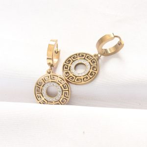Pirinç Gold Renk Taşlı Oval Küpe - Görsel 2