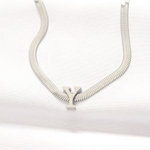 316L Çelik Y Harfli Silver Renk İtalyan Zincirli Kolye - Görsel 1
