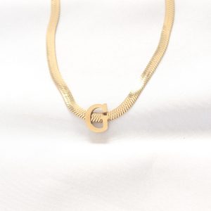 316L Çelik G Harfli Gold Renk İtalyan Zincirli Kolye - Görsel 1