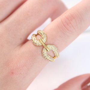 Zirkon Taşlı Gold Renk Ayarlanabilir Yüzük - Görsel 2