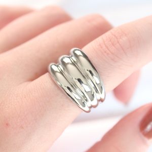 Silver Renk Ayarlanabilir Çizgili Bombe Yüzük - Görsel 1