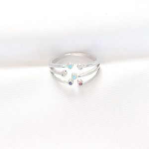 Renkli Zirkon Taşlı Silver Renk Ayarlanabilir Yüzük - Görsel 2