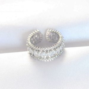 Kalın Zirkon Taşlı Silver Renk Ayarlanabilir Yüzük - Görsel 1