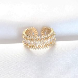 Kalın Zirkon Taşlı Gold Renk Ayarlanabilir Yüzük - Görsel 1