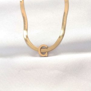 316L Çelik C Harfli Gold Renk İtalyan Zincirli Kolye - Görsel 1