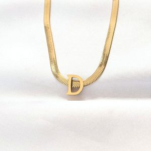 316L Çelik D Harfli Gold Renk İtalyan Zincirli Kolye - Görsel 1