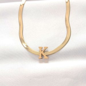316L Çelik K Harfli Gold Renk İtalyan Zincirli Kolye - Görsel 1