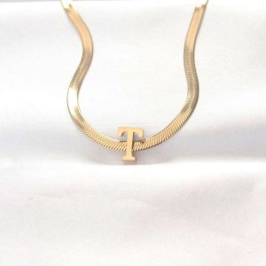316L Çelik T Harfli Gold Renk İtalyan Zincirli Kolye - Görsel 1