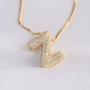 316L Çelik Zincirli Zirkon Taşlı Z Harfli Gold Renk Bubble Kolye - Görsel 1