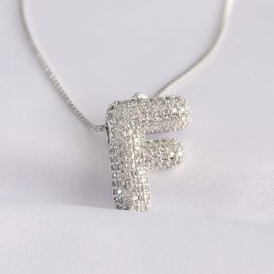 316L Çelik Zincirli Zirkon Taşlı F Harfli Silver Renk Bubble Kolye - Görsel 1